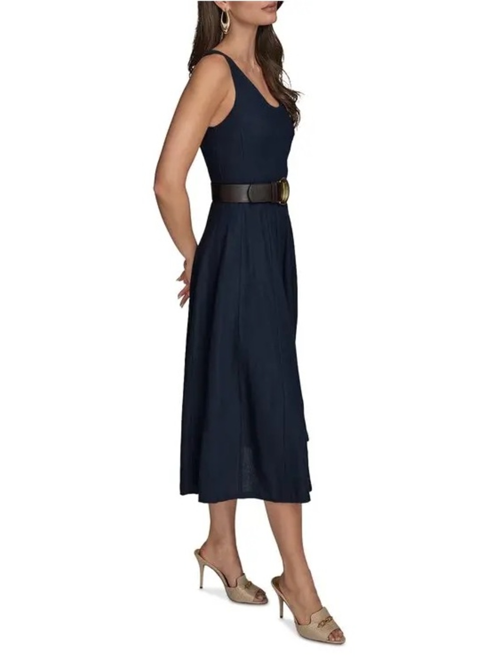 Donna Karan New York Belted A-Line Midi Dress Size 6 Blue - Picture 4 of 15
